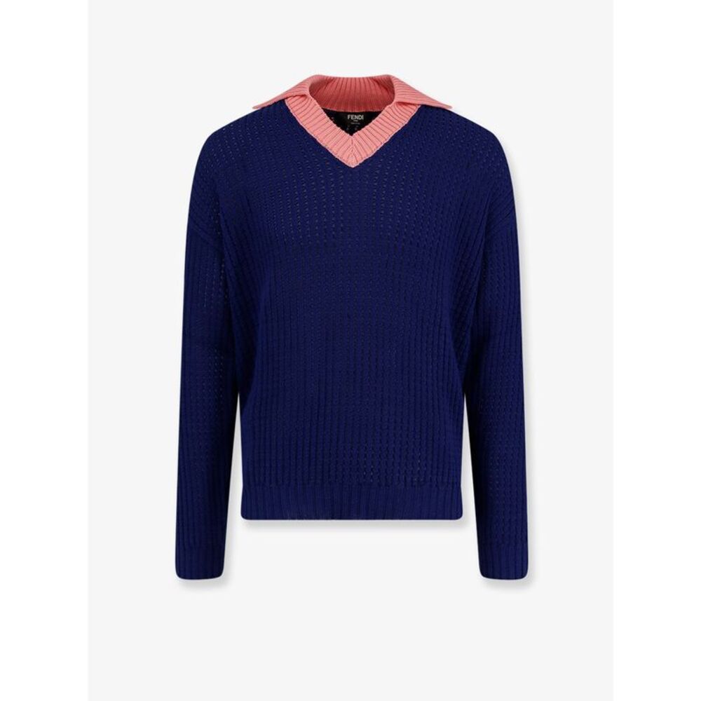 Fendi Men Cotton Sweater With Contrasting Collar